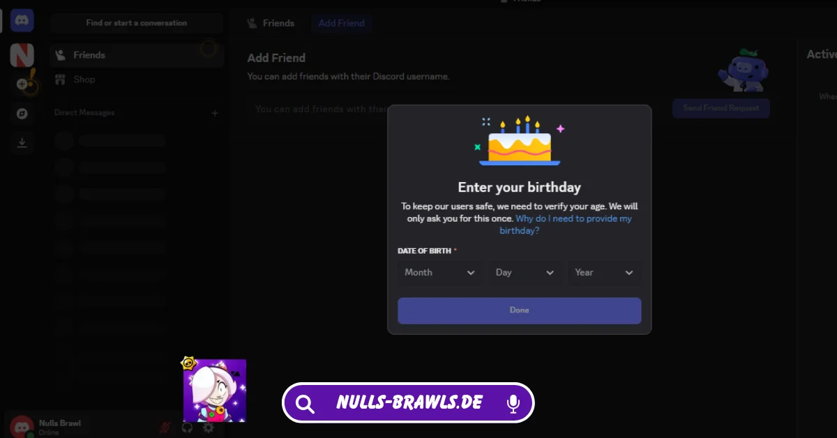 Nulls Brawl Discord Server einladen Link 5 Geburtsdatum einstellen
